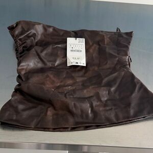Zara Dark Brown Leather strapless top